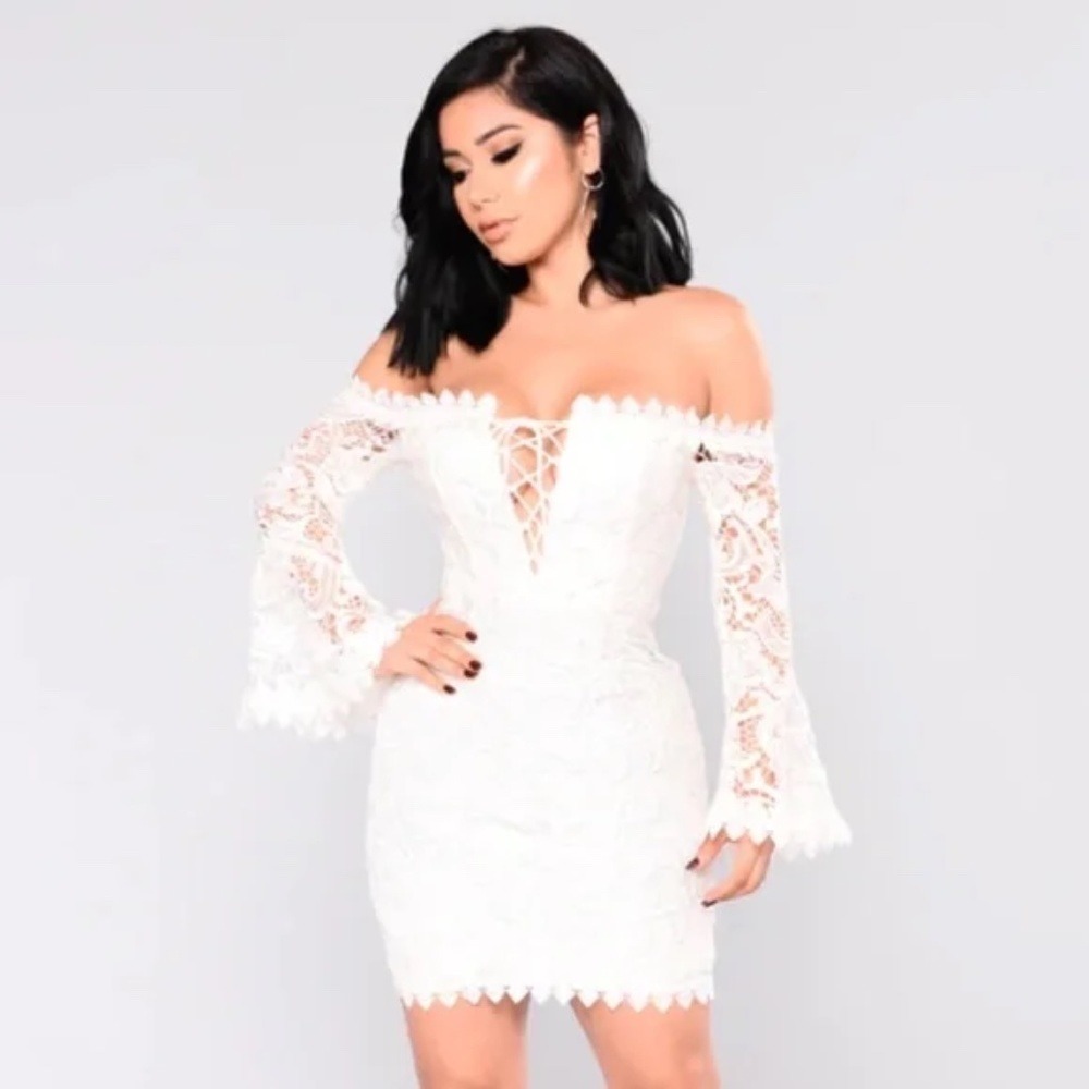 Fashion Nova White Lace Off The Shoulder Mini Party Dress Size M